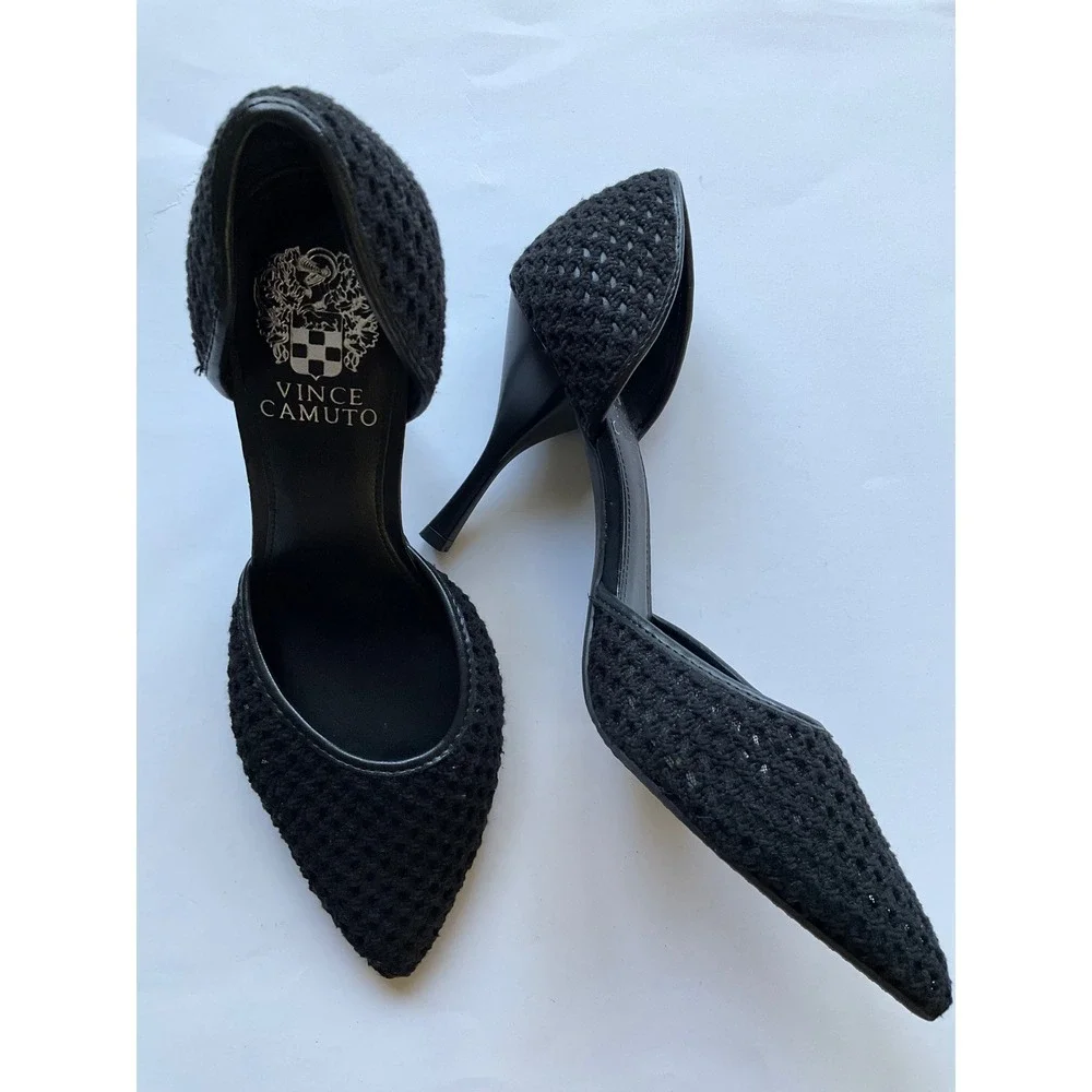 Vince Camuto Alandry Black Woven Textured D'Orsay Pointed Toe Stiletto Pumps 7.5